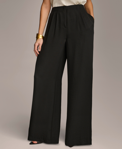 Shop Donna Karan Women's Pleat Front Wide-leg Pants In Black