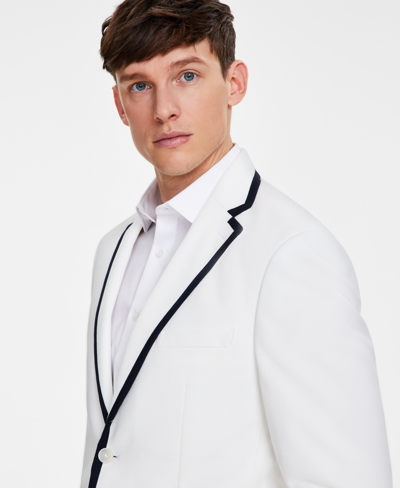 Tommy Hilfiger Men's Modern-fit Green Tipped Weave Sport Coat In White