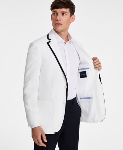 Tommy Hilfiger Men's Modern-fit Green Tipped Weave Sport Coat In White