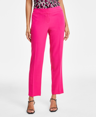 Shop Kasper Petite Stretch-crepe Mid-rise Straight-leg Pants In Pink Perfection