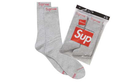 Pre-owned Supreme Hanes Crew Socks (4 Pack) Heather Grey
