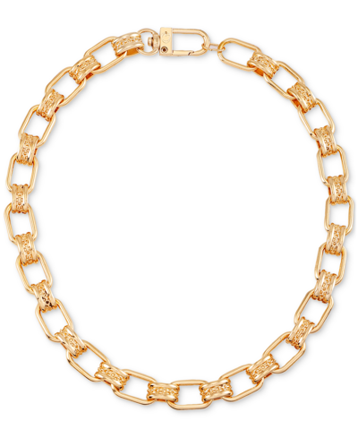 Shop Guess Gold-tone Color Oval Link Logo 18" Collar Necklace In T-tone