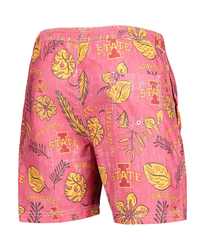 Wes & Willy Men's  Cardinal Distressed Iowa State Cyclones Vintage-like Floral Swim Trunks In Cardinal