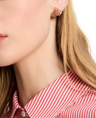 Shop Kate Spade Gold-tone Cubic Zirconia Frog Stud Earrings In Pink.