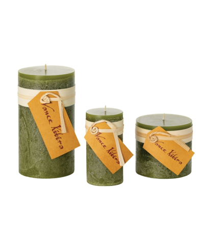 Shop Vance Kitira Timber Pillar Candles, Set Of 3 In Moss