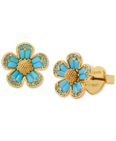 Shop Kate Spade Gold-tone Stone Fleurette Stud Earrings In Aqua