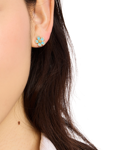 Shop Kate Spade Gold-tone Stone Fleurette Stud Earrings In Aqua