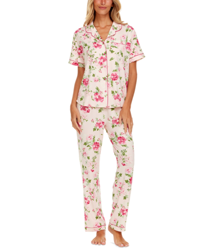 Shop Flora By Flora Nikrooz Women's 2-pc. Gabriella Printed Pajamas Set In Pink
