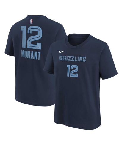Nike Big Boys Ja Morant Navy Memphis Grizzlies Icon Name And Number T-shirt In Navy
