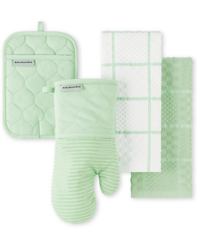 Kitchenaid Quilted Cotton Terry Cloth Kitchen Towel, Oven Mitt, Potholder 4-pack Set, In Pistachio