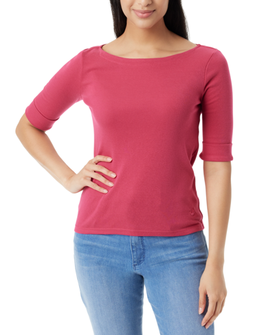 Shop Gloria Vanderbilt Women's Alanis Boat Neck Elbow-sleeve T-shirt In Pink Aster