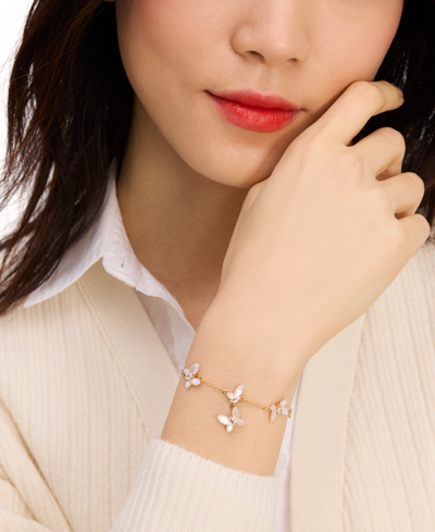 Kate Spade Women's Goldtone, Mother-of-pearl & Cubic Zirconia Butterfly Station Bracelet In White Multi