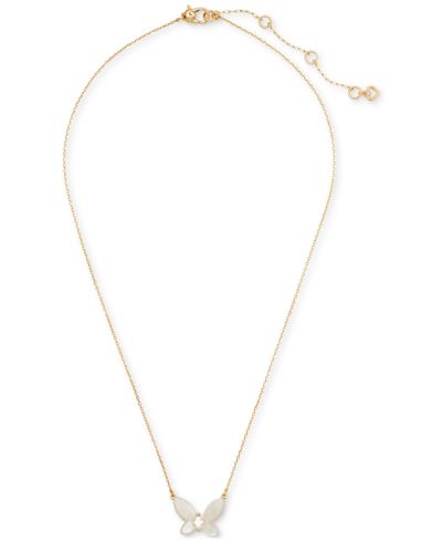 Shop Kate Spade Gold-tone Cubic Zirconia & Mother-of-pearl Butterfly Statement Pendant Necklace, 18" + 3" Extender In White Multi