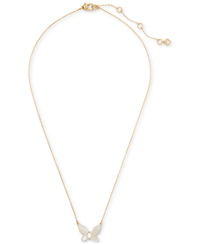 Kate Spade Gold-tone Cubic Zirconia & Mother-of-pearl Butterfly Statement Pendant Necklace, 18" + 3" Extender In White Multi