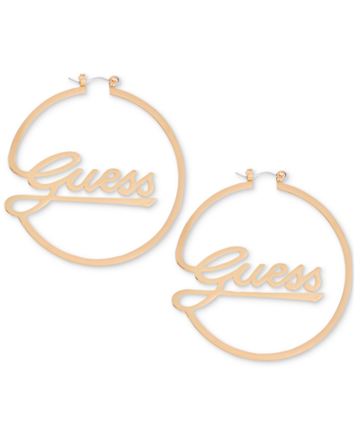 Shop Guess Medium Logo Script Hoop Earrings, 2" In Gold