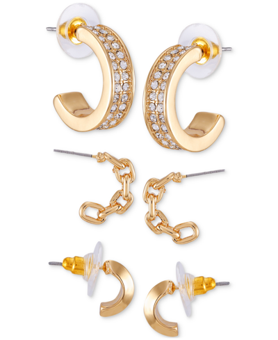Shop Guess Gold-tone 3-pc. Set Pave & Chain Hoop Earrings