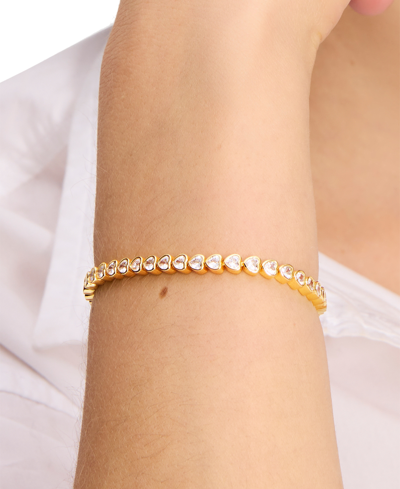 Shop Kate Spade Gold-tone Cubic Zirconia Heart Tennis Bracelet In Clear,gold