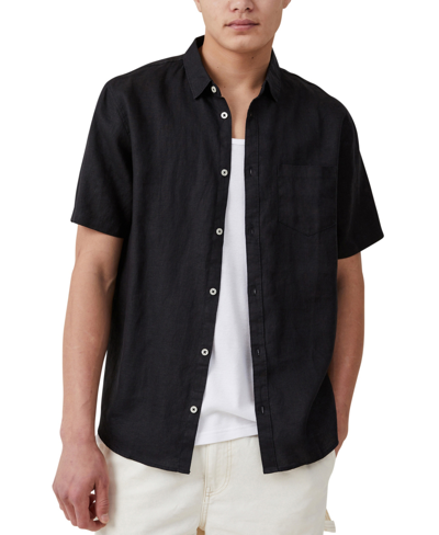 Shop Cotton On Men's Linen Short Sleeve Shirt In Black