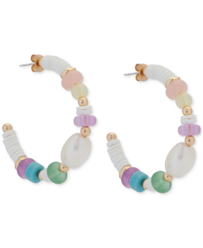 Shop Lucky Brand Gold-tone Multicolor Mixed Stone C-hoop Earrings