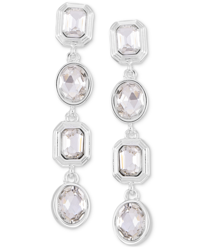 Shop Guess Silver-tone Square & Oval Crystal Linear Drop Earrings