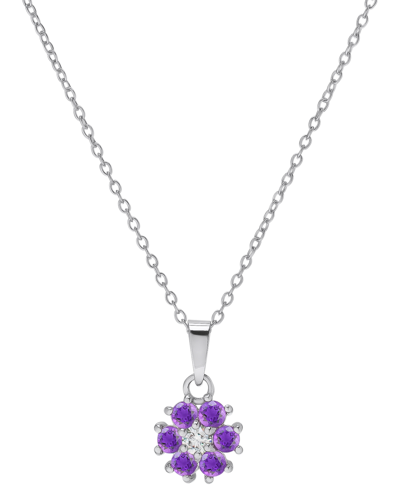 Shop Macy's Amethyst (5/8 Ct. T.w.) & Lab-grown White Sapphire (1/8 Ct. T.w.) Flower 18" Pendant Necklace In Ste