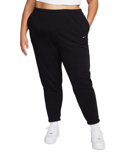 Shop Nike Plus Size Sportswear Chill Terry Slim-fit High-waist French Terry Sweatpants In Black,sail