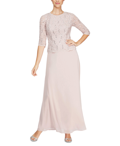 Shop Alex Evenings Petite Sequin Lace Gown In Shell Pink