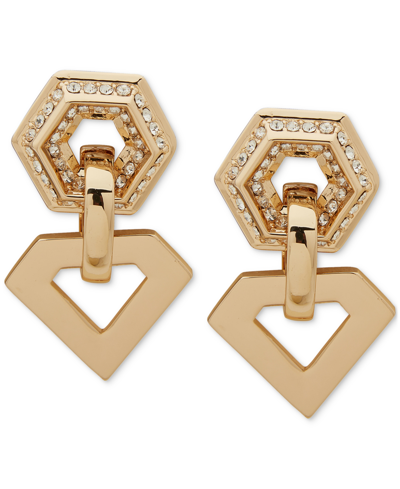 Shop Karl Lagerfeld Gold-tone Pave Hexagon & Triangle Drop Earrings In Clear