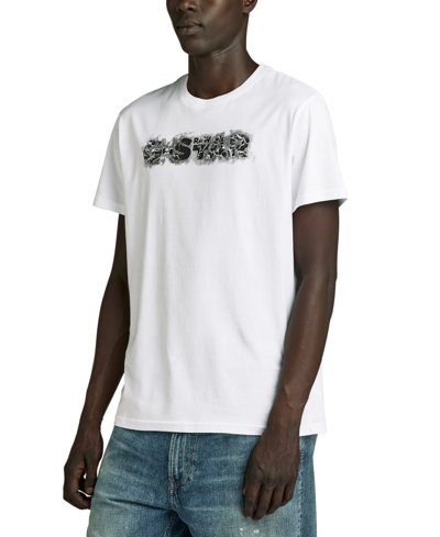 Shop G-star Raw Men's Short Sleeve Crewneck Distressed Logo T-shirt In White