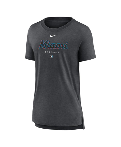 Nike Women's  Heather Charcoal Miami Marlins Authentic Collection Early Work Tri-blend T-shirt In Heather Charcoal