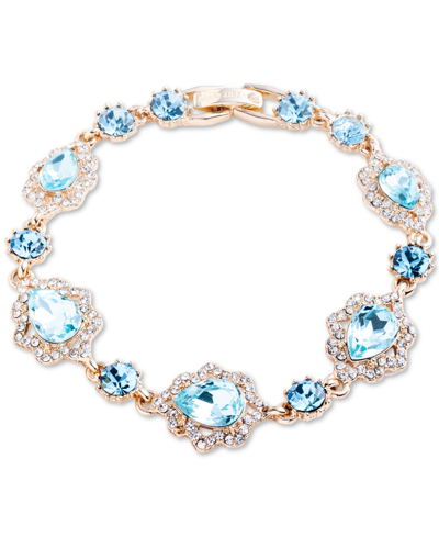 Shop Marchesa Gold-tone Round & Pear-shape Crystal Flex Bracelet In Blue