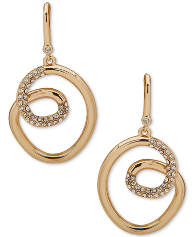 Shop Dkny Gold-tone Large Pave Crystal Twist Drop Earrings In White