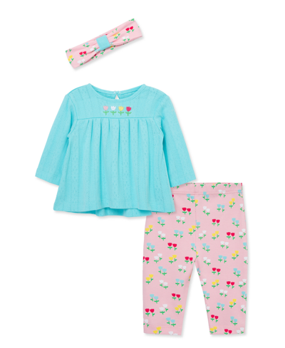 Shop Little Me Baby Girls Tulips Tunic Set With Headband In Floral