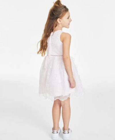 Shop Rare Editions Toddler Little Big Girls Floral Organza Social Dress Big Girls Imitation Pearl Embellished Cardigan  In Blush