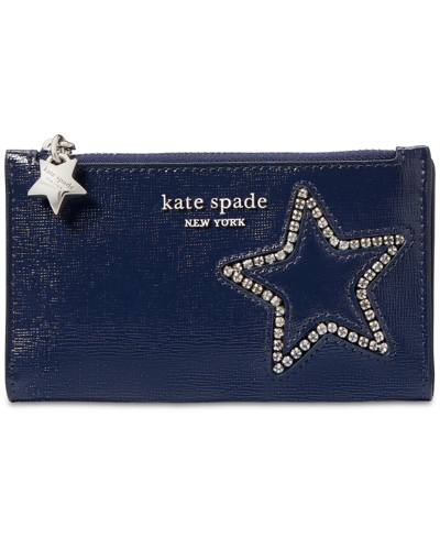 Shop Kate Spade Starlight Patent Saffiano Leather Bifold Wallet In Navy Multi