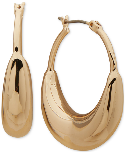 Shop Dkny Medium Puffy Sculptural Elongated Hoop Earrings In Gold