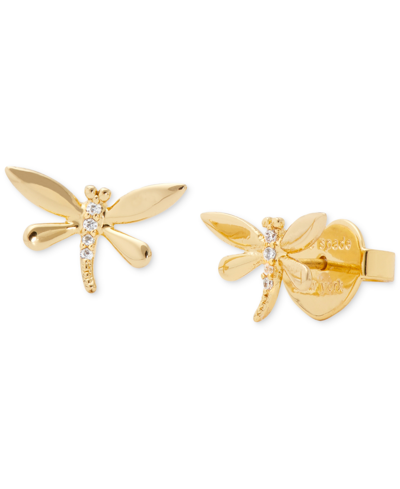 Shop Kate Spade Gold-tone Pave Dragonfly Stud Earrings In Pink.