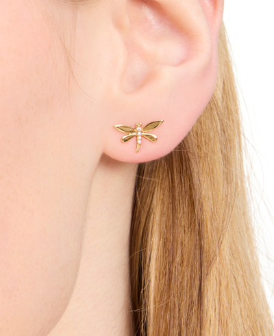 Shop Kate Spade Gold-tone Pave Dragonfly Stud Earrings In Pink.