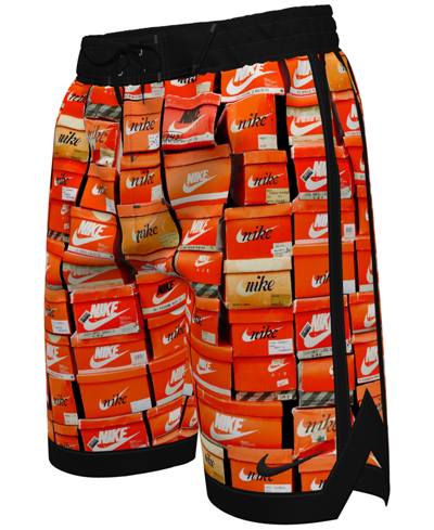 Shop Nike Big Boys Stacked Fade Away Swim Shorts In Orange