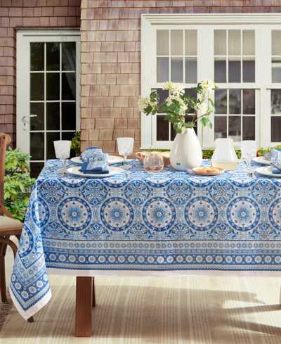 Shop Elrene Vietri Medallion Block Print Stain Water Resistant Indoor And Outdoor Tablecloth, 60" X 144" Rectang In Multi