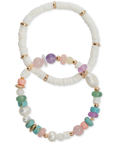 Shop Lucky Brand Gold-tone 2-pc. Set Multicolor Mixed Stone Beaded Stretch Bracelets