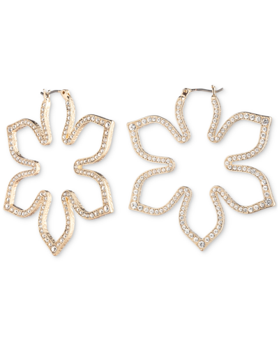 Shop Marchesa Gold-tone Pave Open Flower Hoop Earrings In White