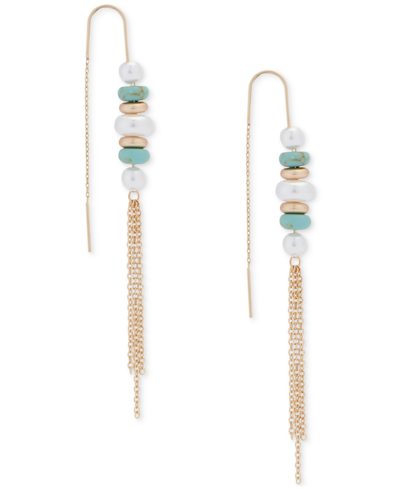 Shop Lucky Brand Gold-tone Imitation Pearl & Stone Beaded Threader Earrings