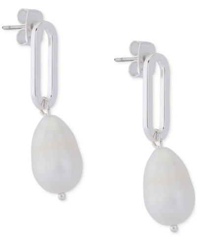 Shop Lucky Brand Silver-tone Link & Freshwater Pearl Drop Earrings