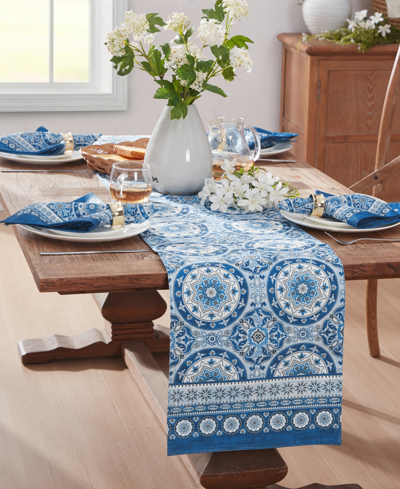 Shop Elrene Vietri Medallion Block Print Stain Water Resistant Indoor And Outdoor Table Runner, 13" X 70" In Multi