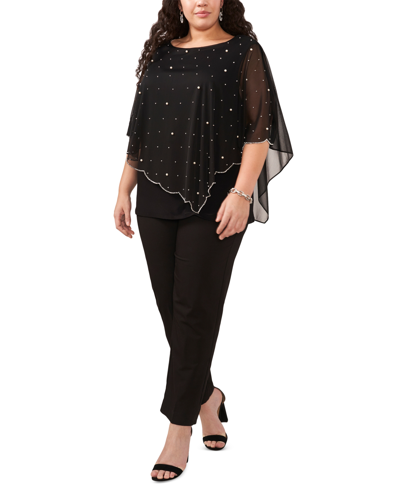 Shop Msk Plus Size Round-neck Beaded Overlay In Black