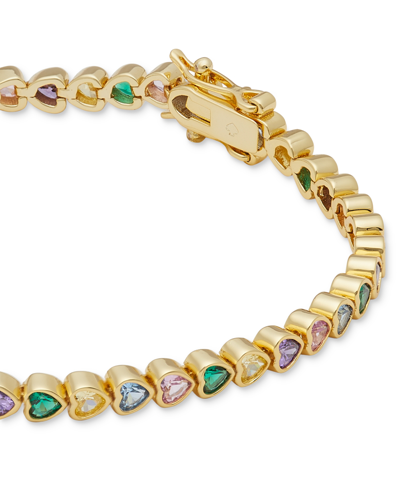 Shop Kate Spade Gold-tone Multicolor Mixed Stone Heart Tennis Bracelet