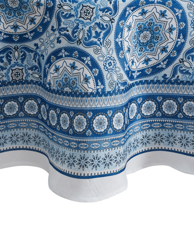 Elrene Vietri Medallion Blue Block Print Stain Water Resistant Indoor And Outdoor Tablecloth, 70" X 70" Rou In Multi