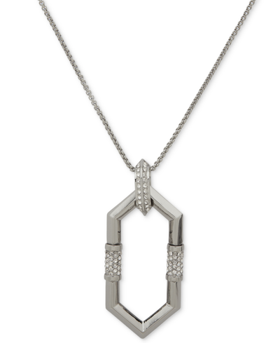 Shop Karl Lagerfeld Pave Geometric Link 36" Adjustable Pendant Necklace In Silver