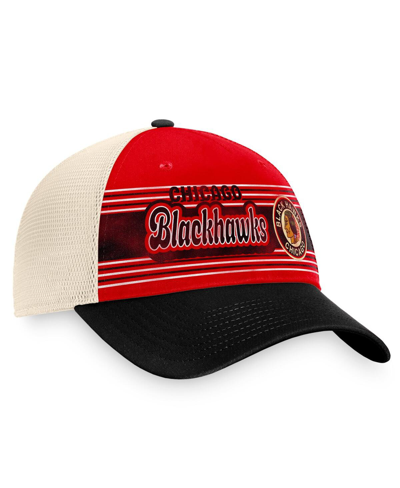 Fanatics Men's  Red, Black Distressed Chicago Blackhawks Heritage Vintage-like Trucker Adjustable Hat In Red,black